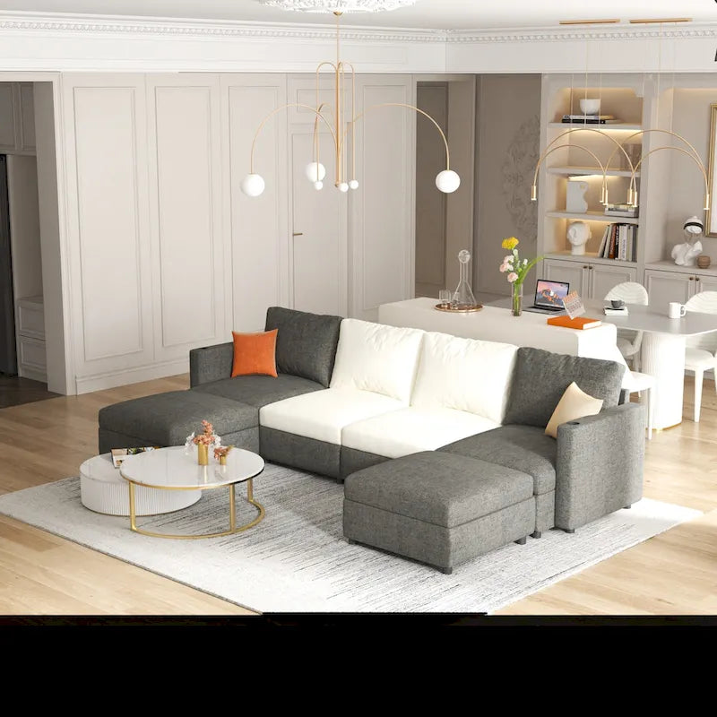 Grey 123 U-Shaped 4-Seater Modular Sectional with Storage Ottomans, Easy to Assemble and Transport