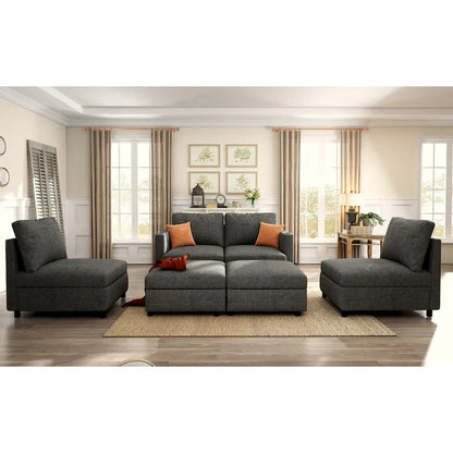 Grey 123 U-Shaped 4-Seater Modular Sectional with Storage Ottomans, Easy to Assemble and Transport