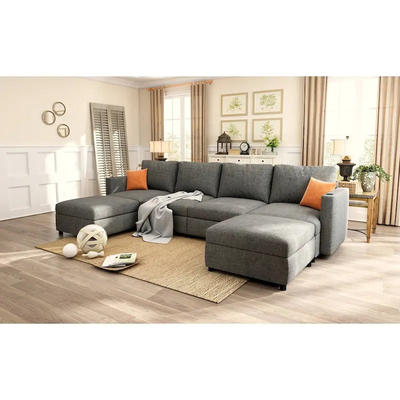 Grey 123 U-Shaped 4-Seater Modular Sectional with Storage Ottomans, Easy to Assemble and Transport