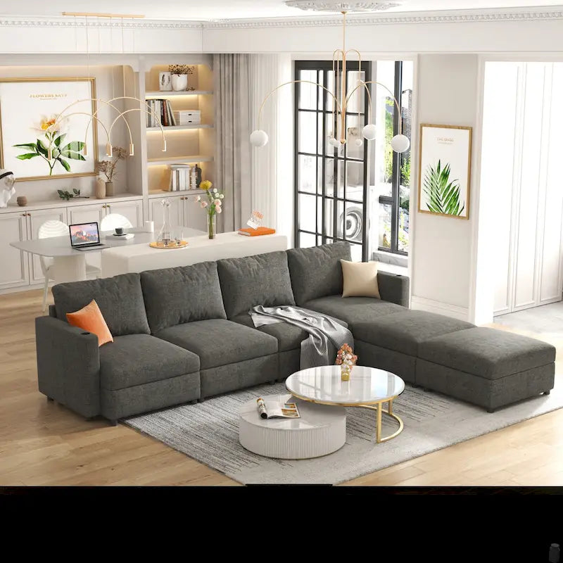 Grey 123 U-Shaped 4-Seater Modular Sectional with Storage Ottomans, Easy to Assemble and Transport