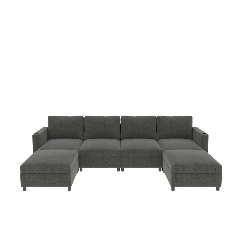 Grey 123 U-Shaped 4-Seater Modular Sectional with Storage Ottomans, Easy to Assemble and Transport