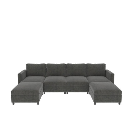 Grey 123 U-Shaped 4-Seater Modular Sectional with Storage Ottomans, Easy to Assemble and Transport