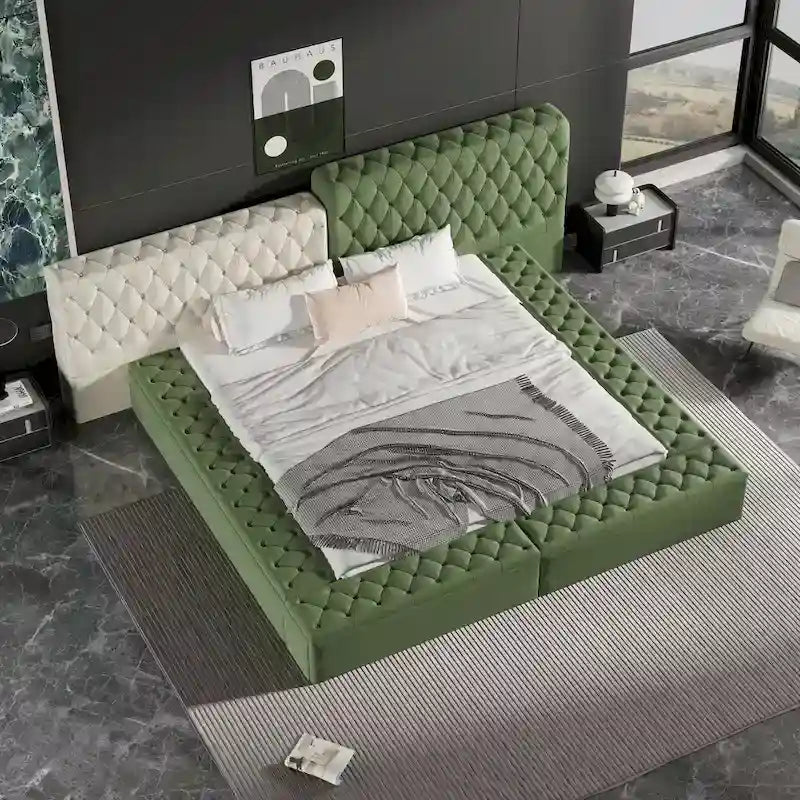 King Special-shaped Upholstered Platform Bed with Storage
