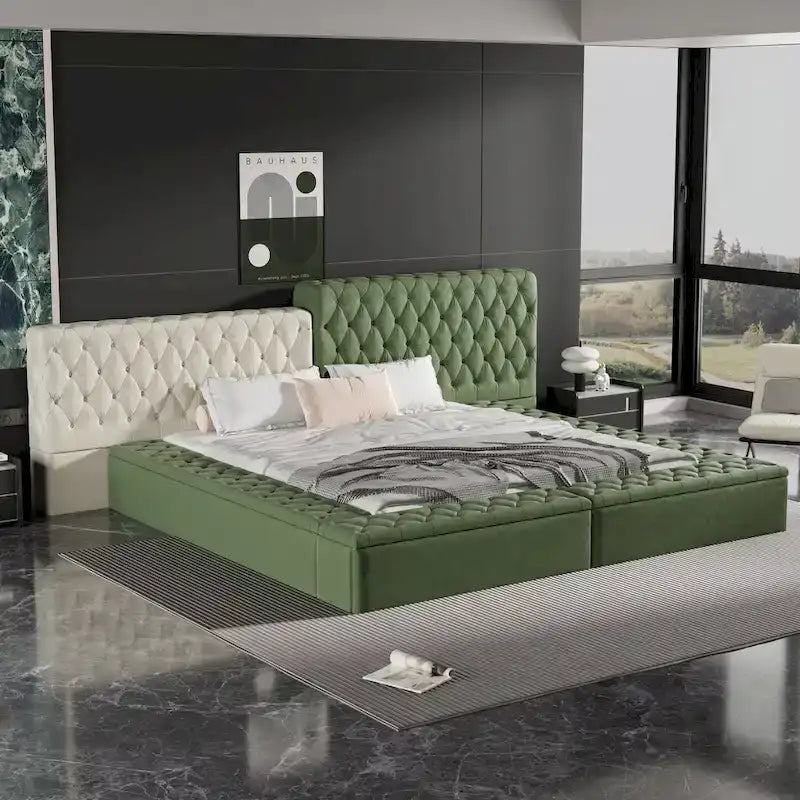 King Special-shaped Upholstered Platform Bed with Storage