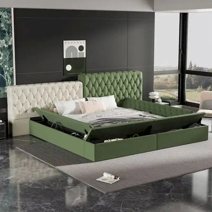 King Special-shaped Upholstered Platform Bed with Storage