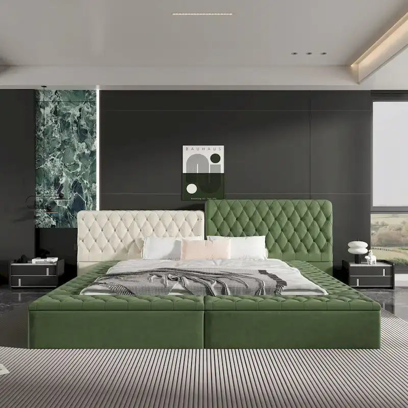 King Special-shaped Upholstered Platform Bed with Storage