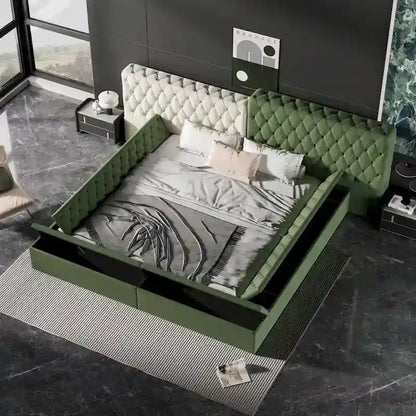 King Special-shaped Upholstered Platform Bed with Storage