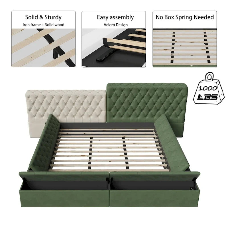 King Special-shaped Upholstered Platform Bed with Storage