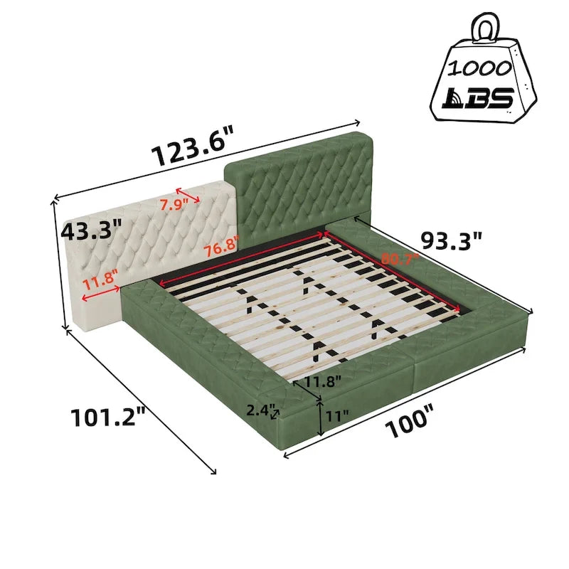 King Special-shaped Upholstered Platform Bed with Storage
