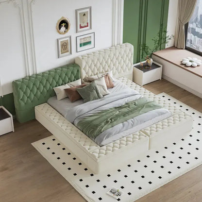 King Special-shaped Upholstered Platform Bed with Storage