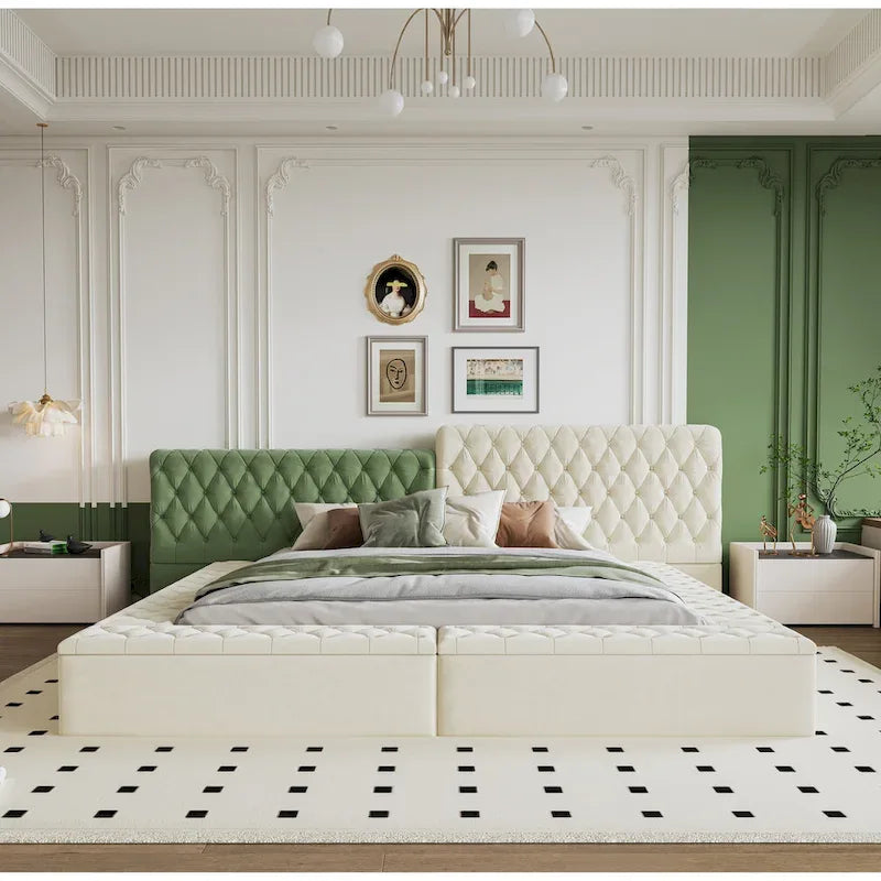 King Special-shaped Upholstered Platform Bed with Storage