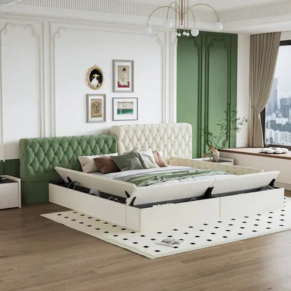 King Special-shaped Upholstered Platform Bed with Storage