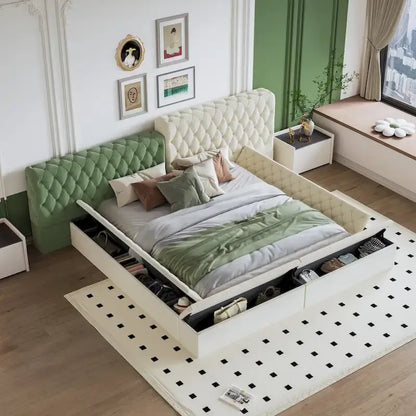 King Special-shaped Upholstered Platform Bed with Storage