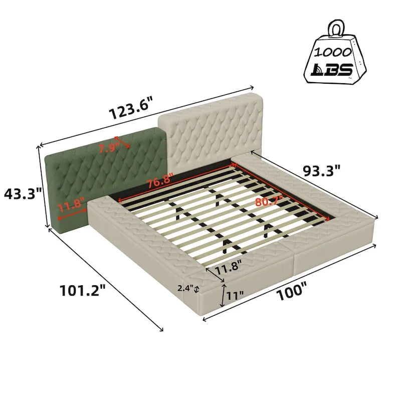 King Special-shaped Upholstered Platform Bed with Storage