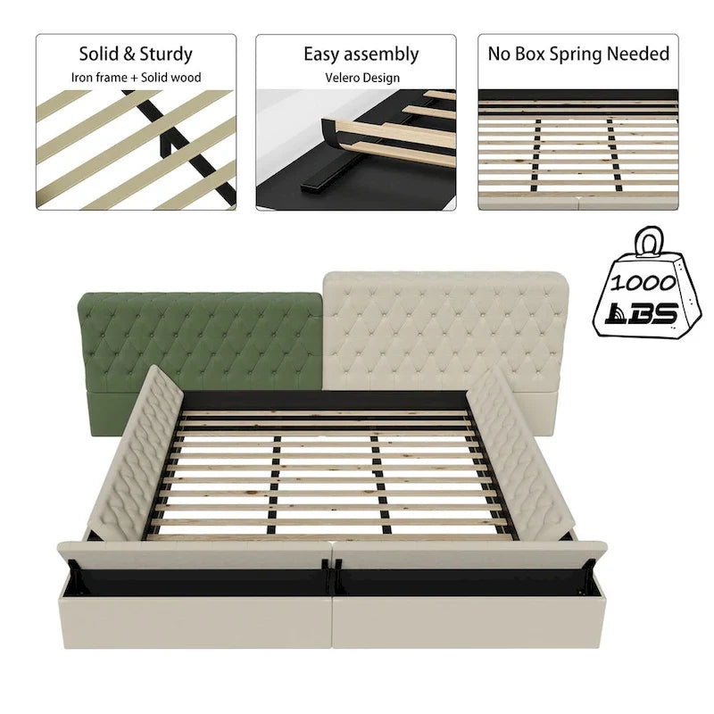 King Special-shaped Upholstered Platform Bed with Storage