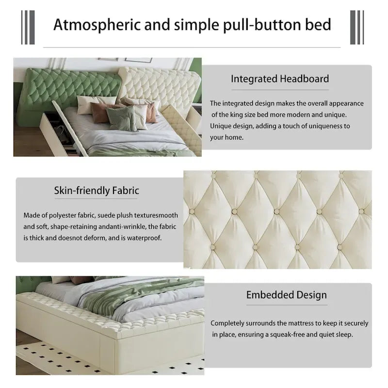 King Special-shaped Upholstered Platform Bed with Storage