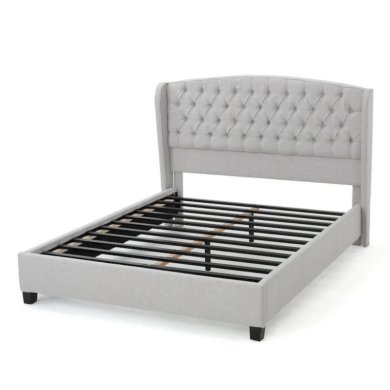King Size Modern Upholstered Platform Bed with Button-tufted Headboard