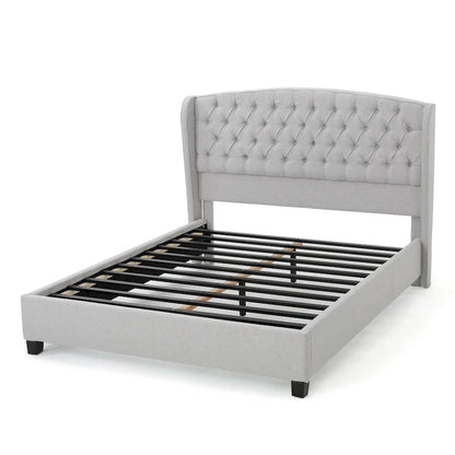 King Size Modern Upholstered Platform Bed with Button-tufted Headboard