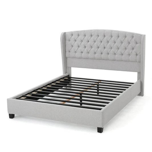 King Size Modern Upholstered Platform Bed with Button-tufted Headboard