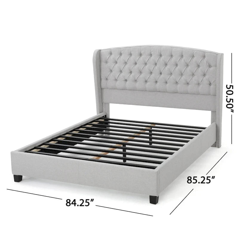 King Size Modern Upholstered Platform Bed with Button-tufted Headboard