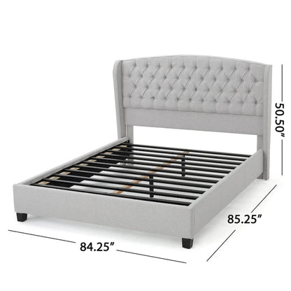 King Size Modern Upholstered Platform Bed with Button-tufted Headboard