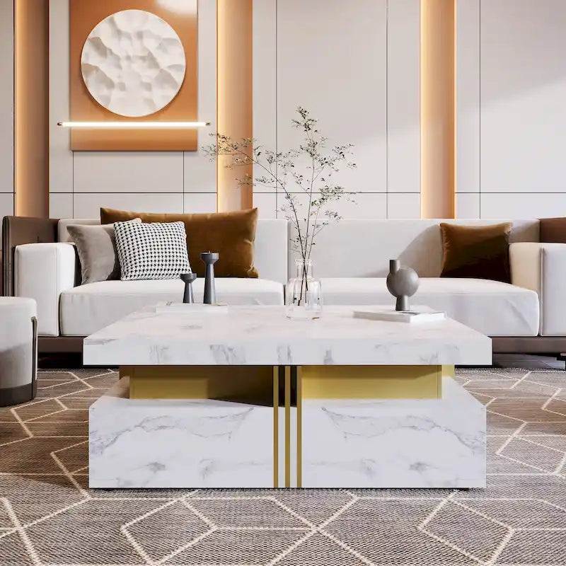 43.3 Modern Square Storage Coffee Table with 4 Drawers for Living Room