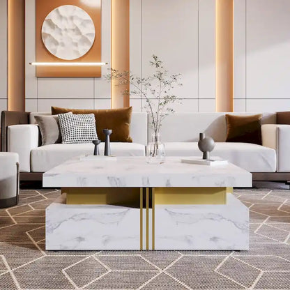 43.3 Modern Square Storage Coffee Table with 4 Drawers for Living Room