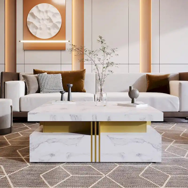 43.3 Modern Square Storage Coffee Table with 4 Drawers for Living Room