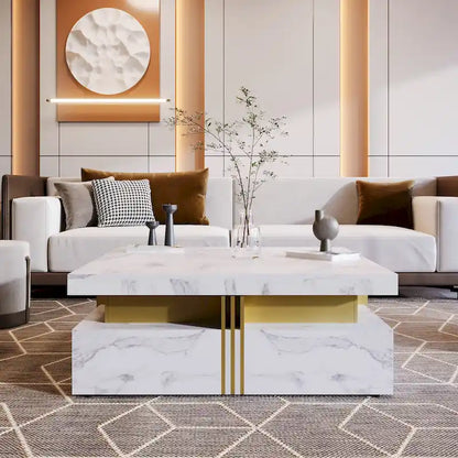 43.3 Modern Square Storage Coffee Table with 4 Drawers for Living Room