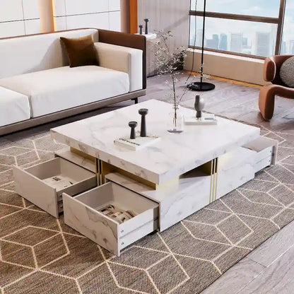 43.3 Modern Square Storage Coffee Table with 4 Drawers for Living Room