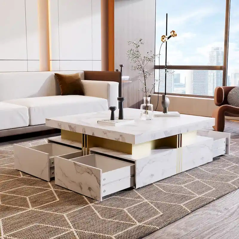 43.3 Modern Square Storage Coffee Table with 4 Drawers for Living Room