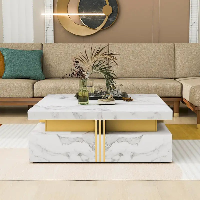 43.3 Modern Square Storage Coffee Table with 4 Drawers for Living Room