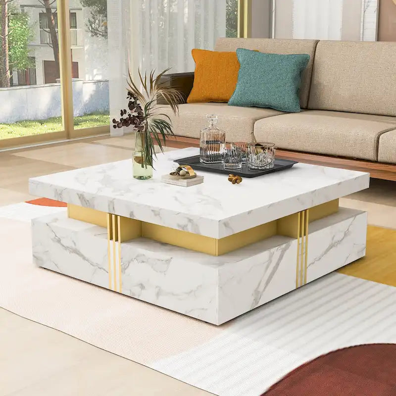 43.3 Modern Square Storage Coffee Table with 4 Drawers for Living Room
