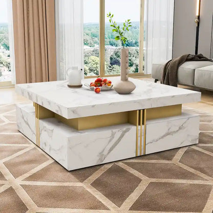 43.3 Modern Square Storage Coffee Table with 4 Drawers for Living Room