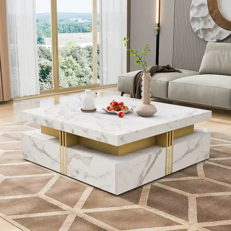 43.3 Modern Square Storage Coffee Table with 4 Drawers for Living Room