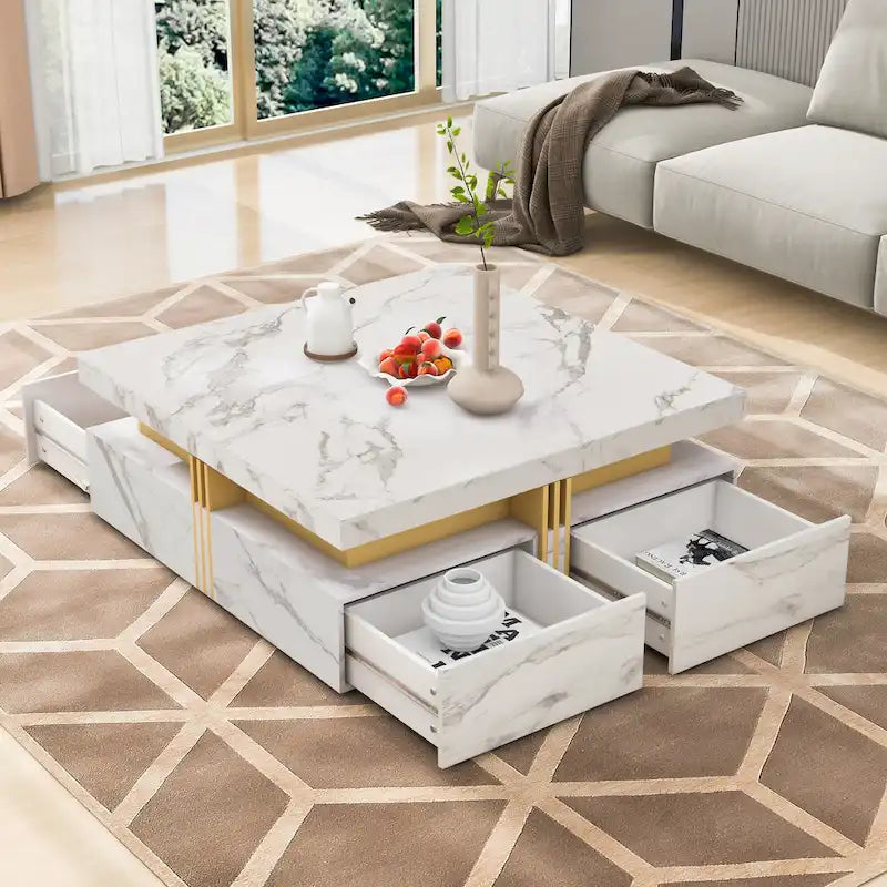 43.3 Modern Square Storage Coffee Table with 4 Drawers for Living Room
