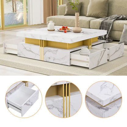 43.3 Modern Square Storage Coffee Table with 4 Drawers for Living Room