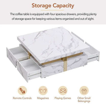 43.3 Modern Square Storage Coffee Table with 4 Drawers for Living Room