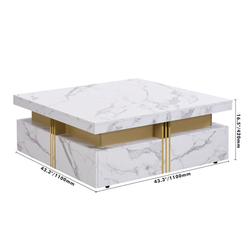 43.3 Modern Square Storage Coffee Table with 4 Drawers for Living Room