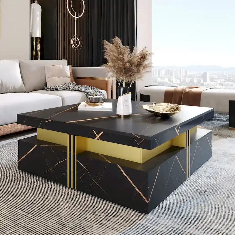 43.3 Modern Square Storage Coffee Table with 4 Drawers for Living Room