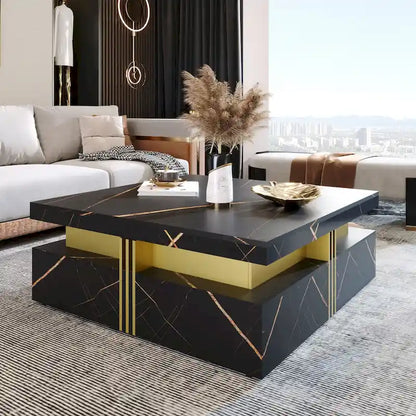 43.3 Modern Square Storage Coffee Table with 4 Drawers for Living Room