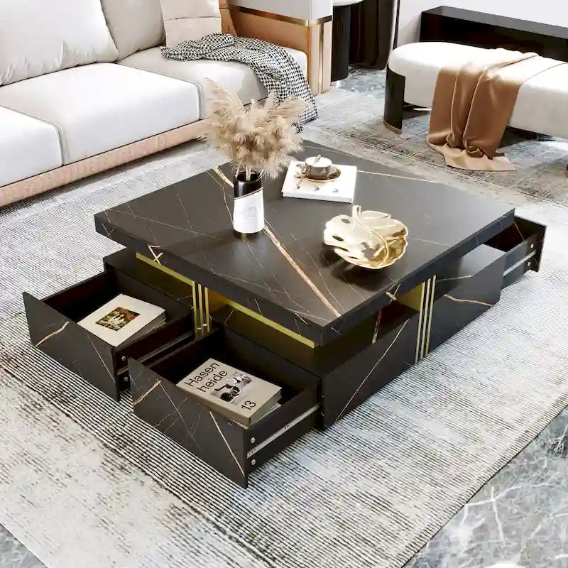 43.3 Modern Square Storage Coffee Table with 4 Drawers for Living Room