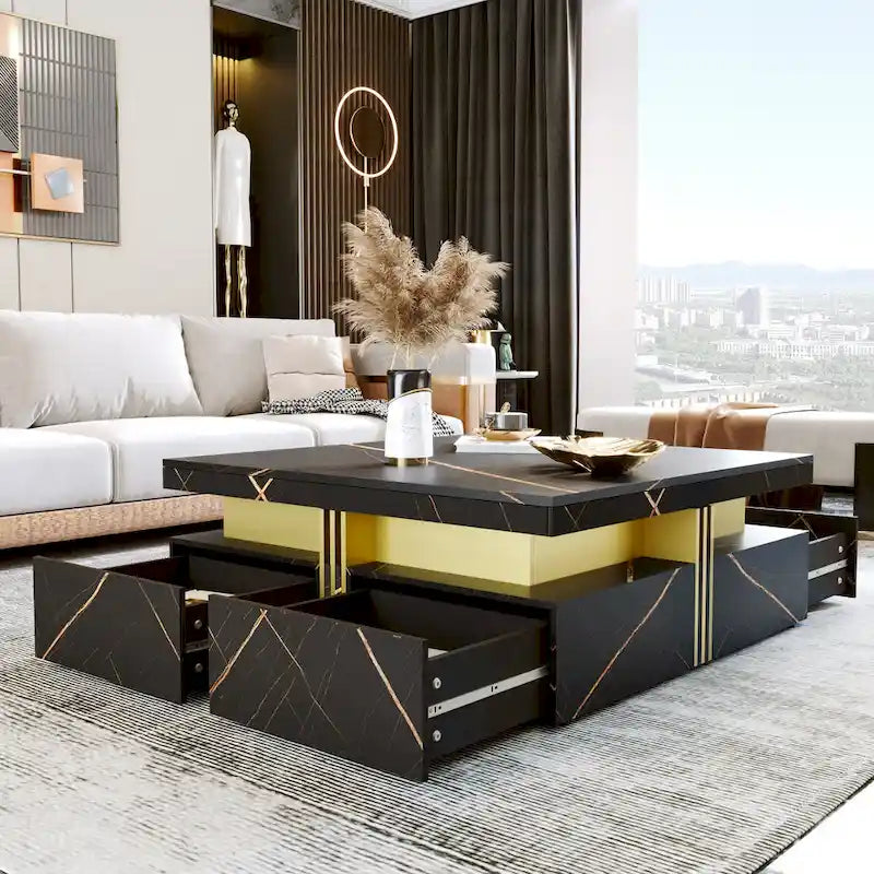 43.3 Modern Square Storage Coffee Table with 4 Drawers for Living Room