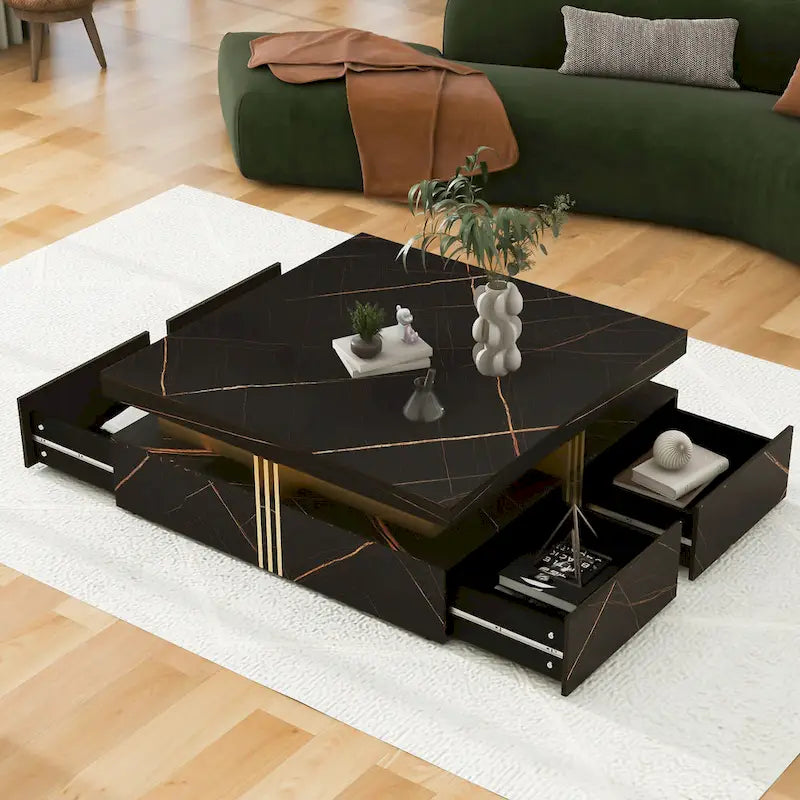 43.3 Modern Square Storage Coffee Table with 4 Drawers for Living Room