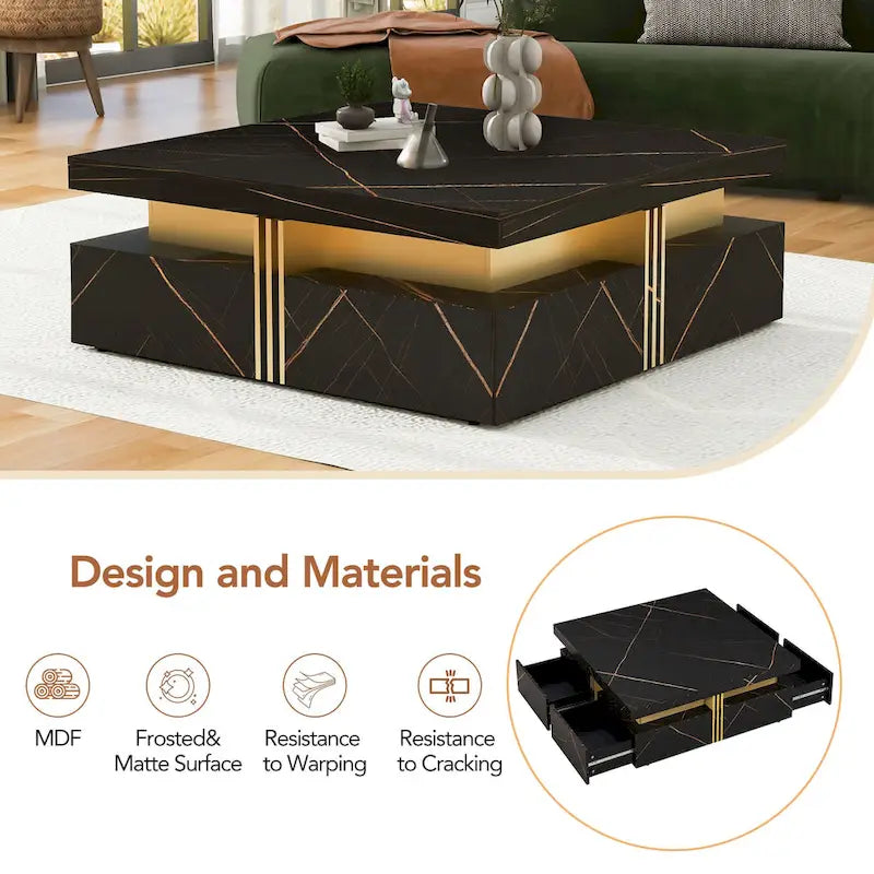 43.3 Modern Square Storage Coffee Table with 4 Drawers for Living Room