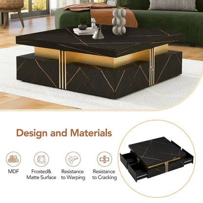 43.3 Modern Square Storage Coffee Table with 4 Drawers for Living Room