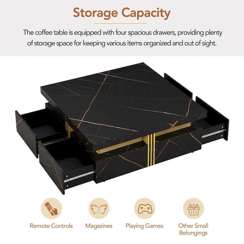 43.3 Modern Square Storage Coffee Table with 4 Drawers for Living Room