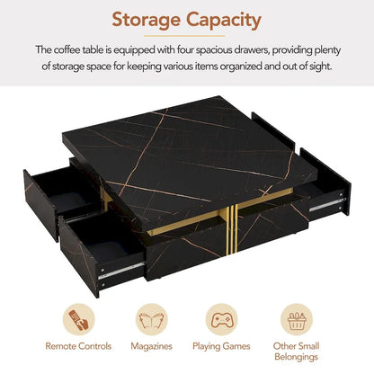 43.3 Modern Square Storage Coffee Table with 4 Drawers for Living Room