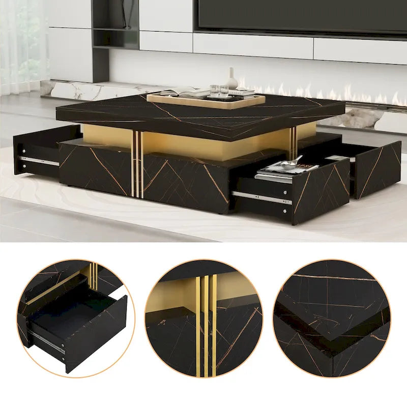 43.3 Modern Square Storage Coffee Table with 4 Drawers for Living Room