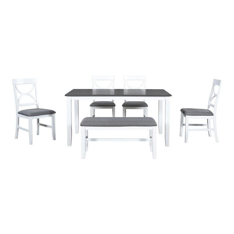 White Farmhouse 6-Piece Wooden Dining Table Set with Rectangular Table & 4 Chairs